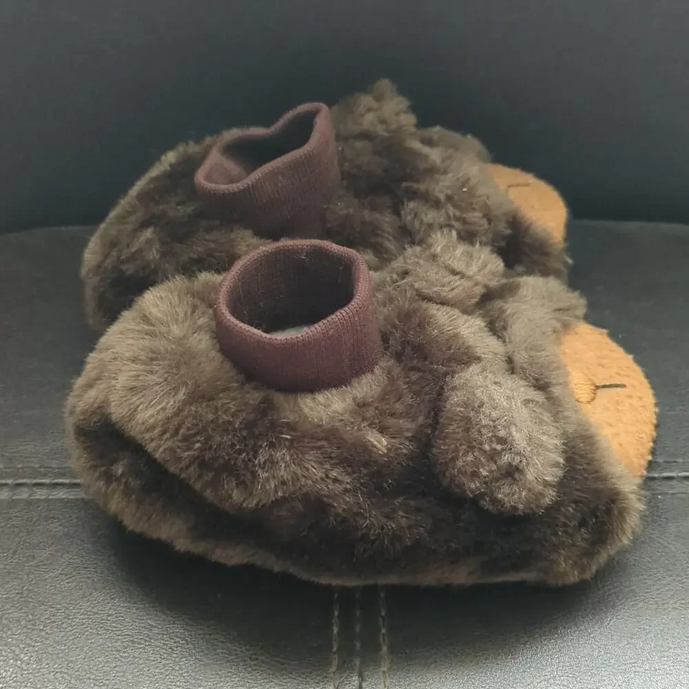 L.L. Bean Toddler 7-8 Little Brown Bear Fuzzy Furry Pull On Warm Slippers